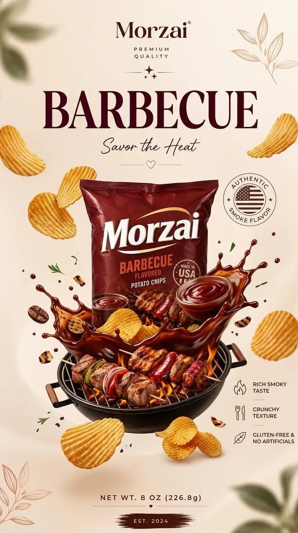 Premium barbecue chips advertising poster