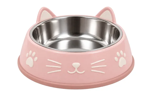 Pink cat-shaped pet bowl