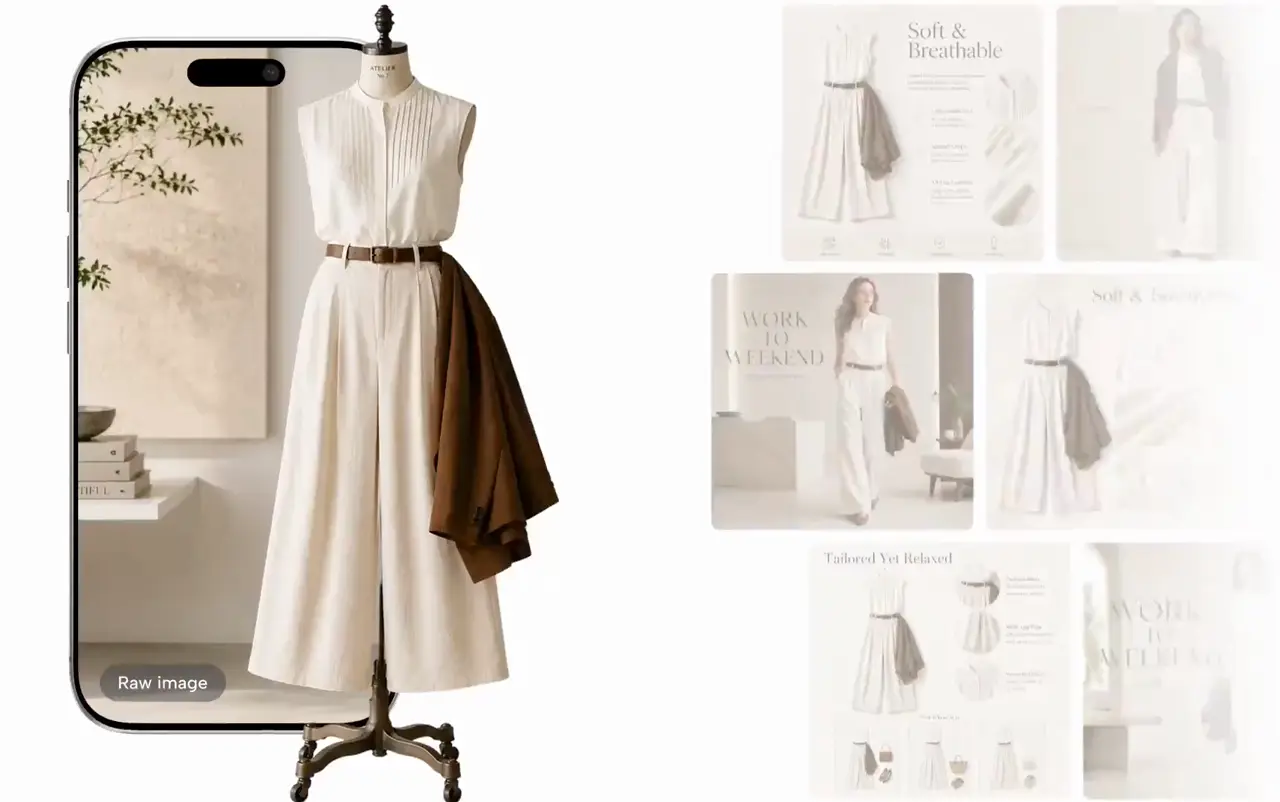 Morzai AI photoshoot — phone photo transformed into a marketplace-ready listing kit